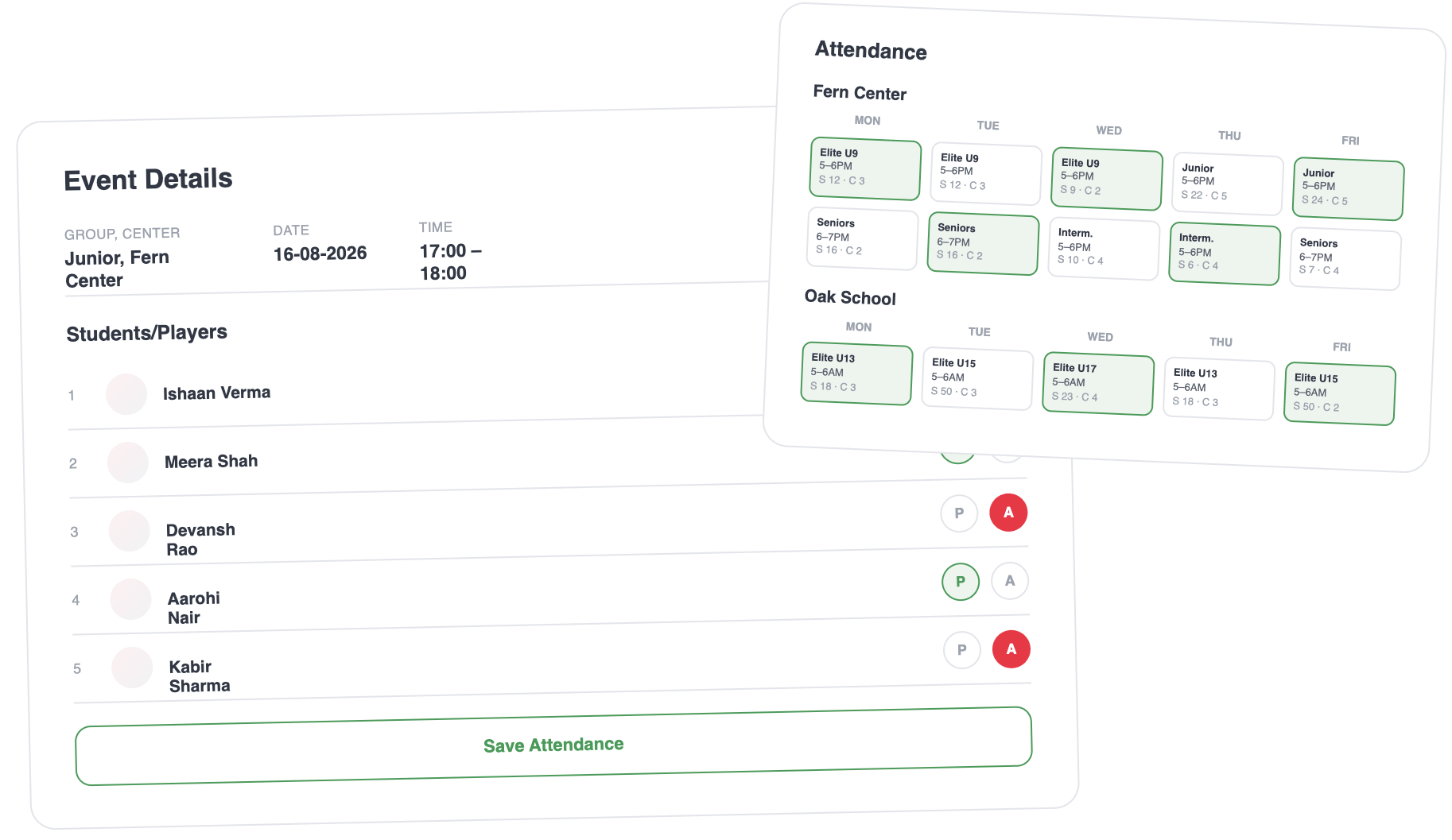Swimming coaching attendance tracking software