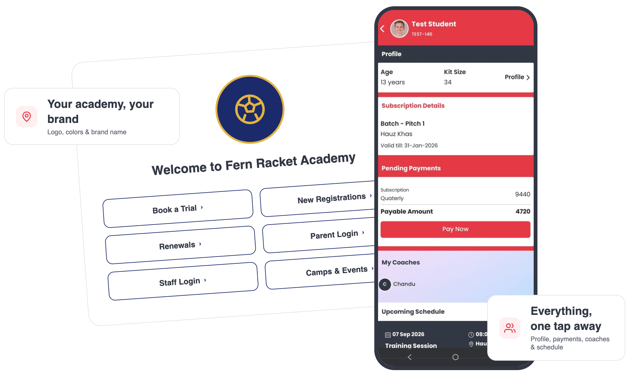 Swimming academy swimmer and parent portal