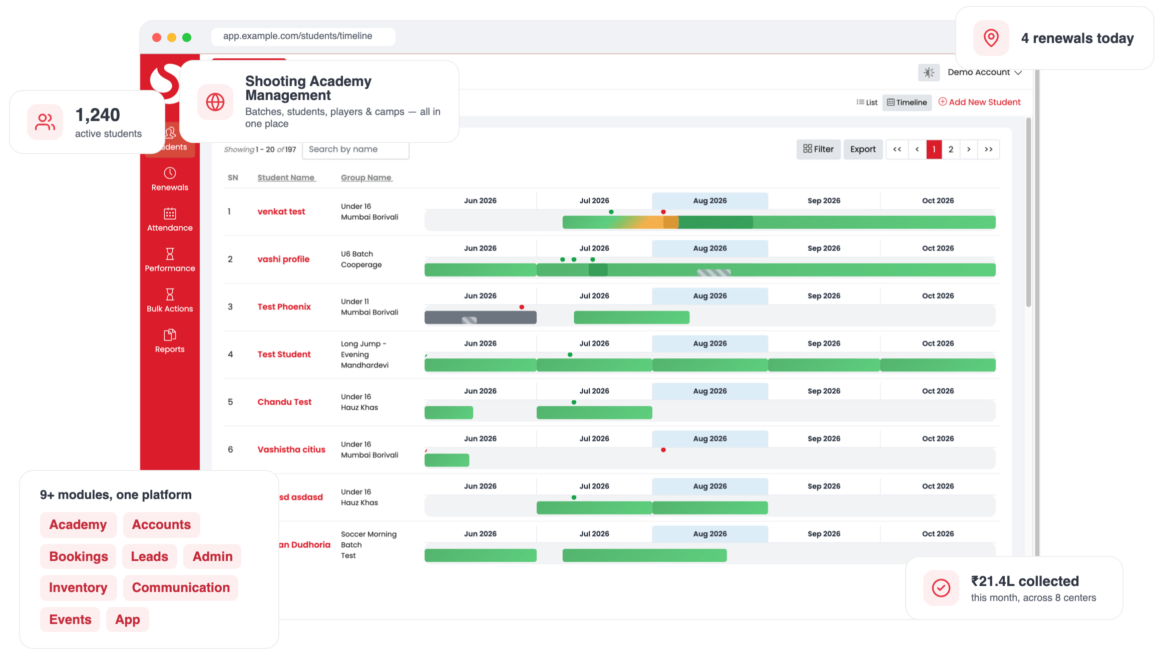 Shooting management software dashboard