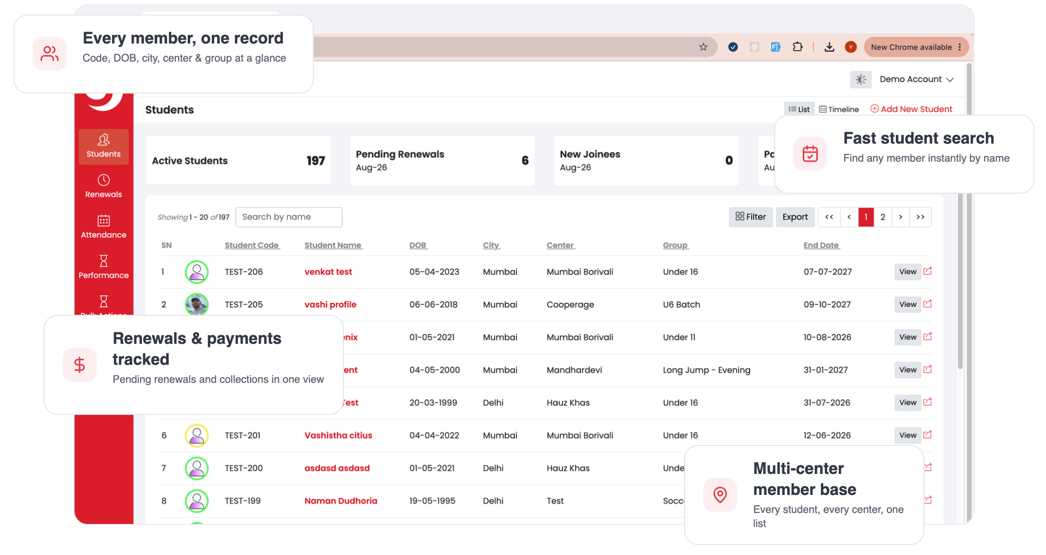 Swimming academy enrollment and CRM software